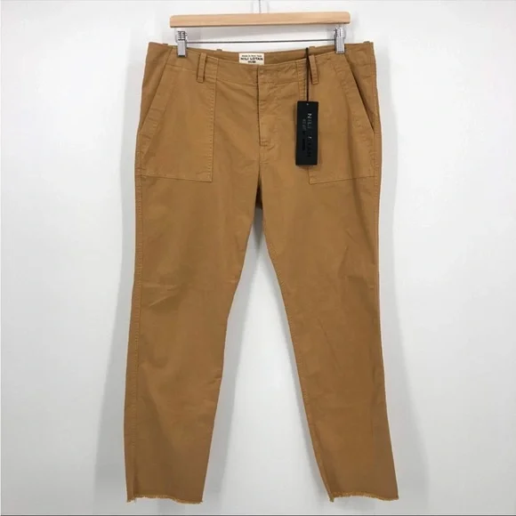 NWT NILI LOTAN Jenna Slim Pants in “Fawn” Cotton Ankle Raw Hem Size 12 - Picture 5 of 11